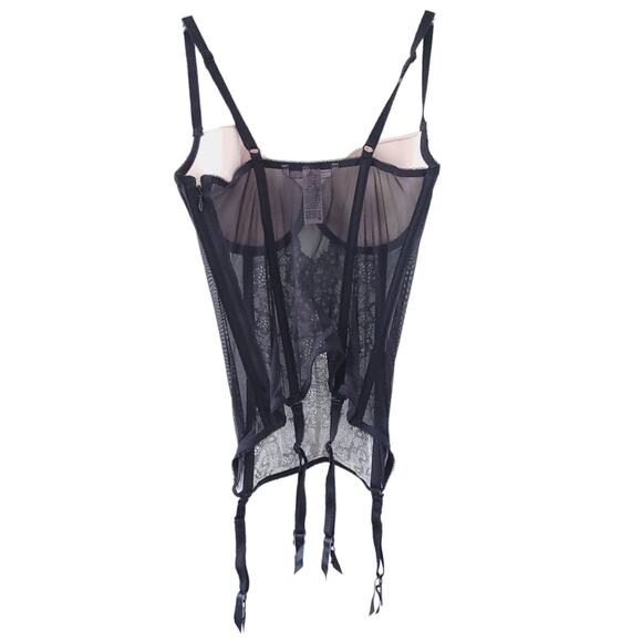 Victoria's Secret Black Lace Corset 36B Underwire, Semisheer, Side Zipper - Picture 3 of 3